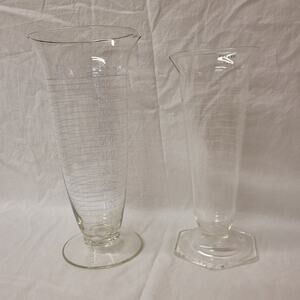 Set of 2 Antique Laboratory Hex-Footed Glass Graduated Cylindar Beakers Pyrex